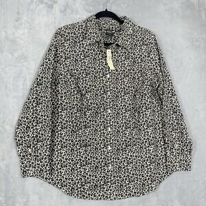 Talbots Animal Print Button‎ Shirt Cream Black Classic Career Casual Top 14W